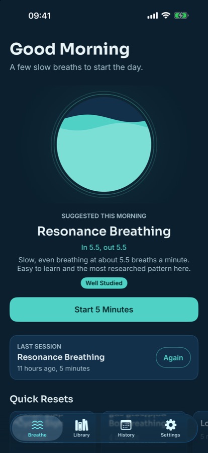 Tidal Breath breathing screen